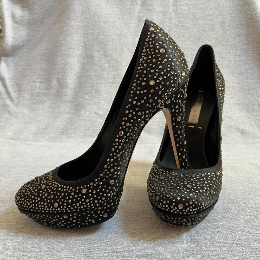 BCBG Max Azria Black Satin/Rhinestone Cocktail Pumps.  Size 7M
